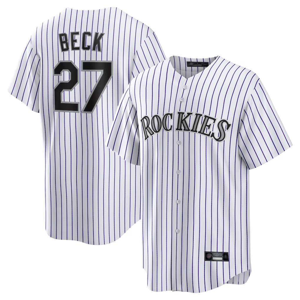 Davalo C.Rockies #27 Jordan Beck Player White Game Home Stitched Jerseys