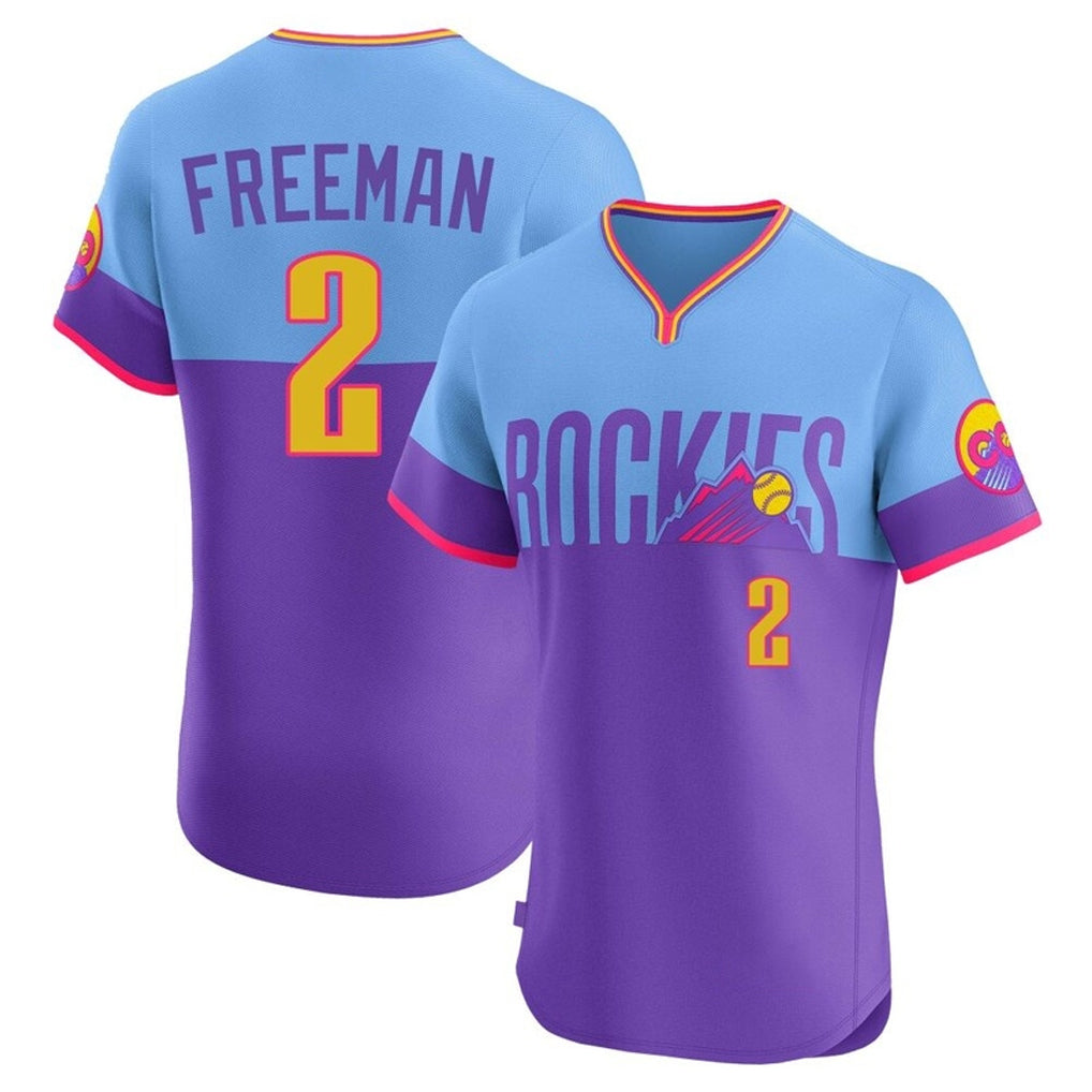 Davalo C.Rockies #2 Tyler Freeman Player Purple-Light Blue City Connect Limited Elite Home T-shirt Stitched Jerseys