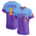 Davalo C.Rockies #2 Tyler Freeman Player Purple-Light Blue City Connect Limited Elite Home T-shirt Stitched Jerseys