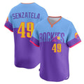 Davalo C.Rockies #49 Antonio Senzatela Player Purple-Light Blue City Connect Limited Home T-shirt Stitched Jerseys