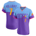 Davalo C.Rockies #7 Matt Holliday Player Purple-Light Blue City Connect Limited Elite Home T-shirt Stitched Jerseys