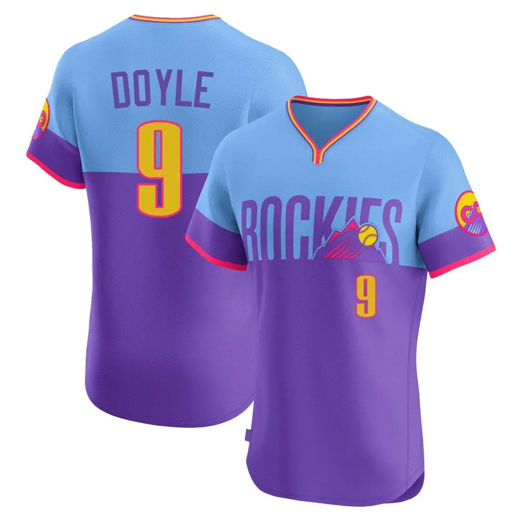 Davalo C.Rockies #9 Brenton Doyle Player Purple-Light Blue City Connect Limited Elite Home T-shirt Stitched Jerseys