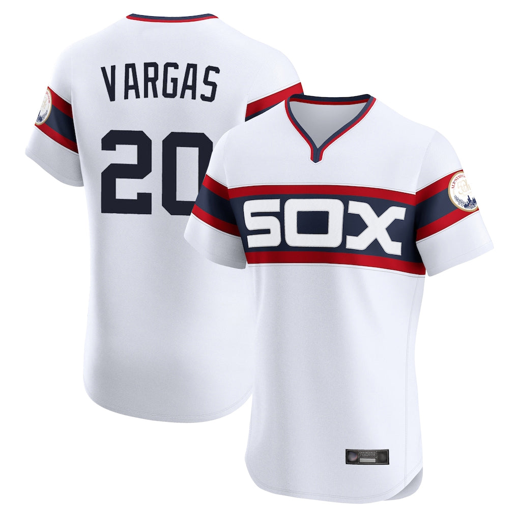 Davalo C.White Sox #20 Miguel Vargas Player White T-shirt Limited Elite Home Stitched Jerseys