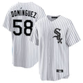 Davalo C.White Sox #58 Seranthony Dom¡§anguez Player White Stripe Home Game Stitched Jerseys