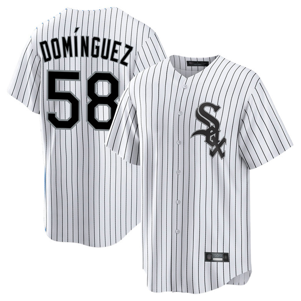 Davalo C.White Sox #58 Seranthony Dom¡§anguez Player White Stripe Home Game Stitched Jerseys