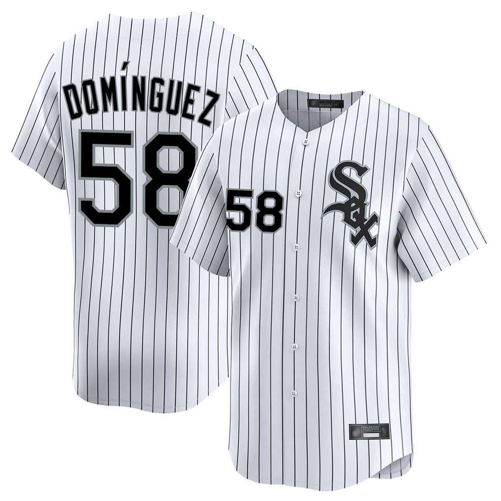Davalo C.White Sox #58 Seranthony Dom¡§anguez Player White Stripe Limited Home Stitched Jerseys