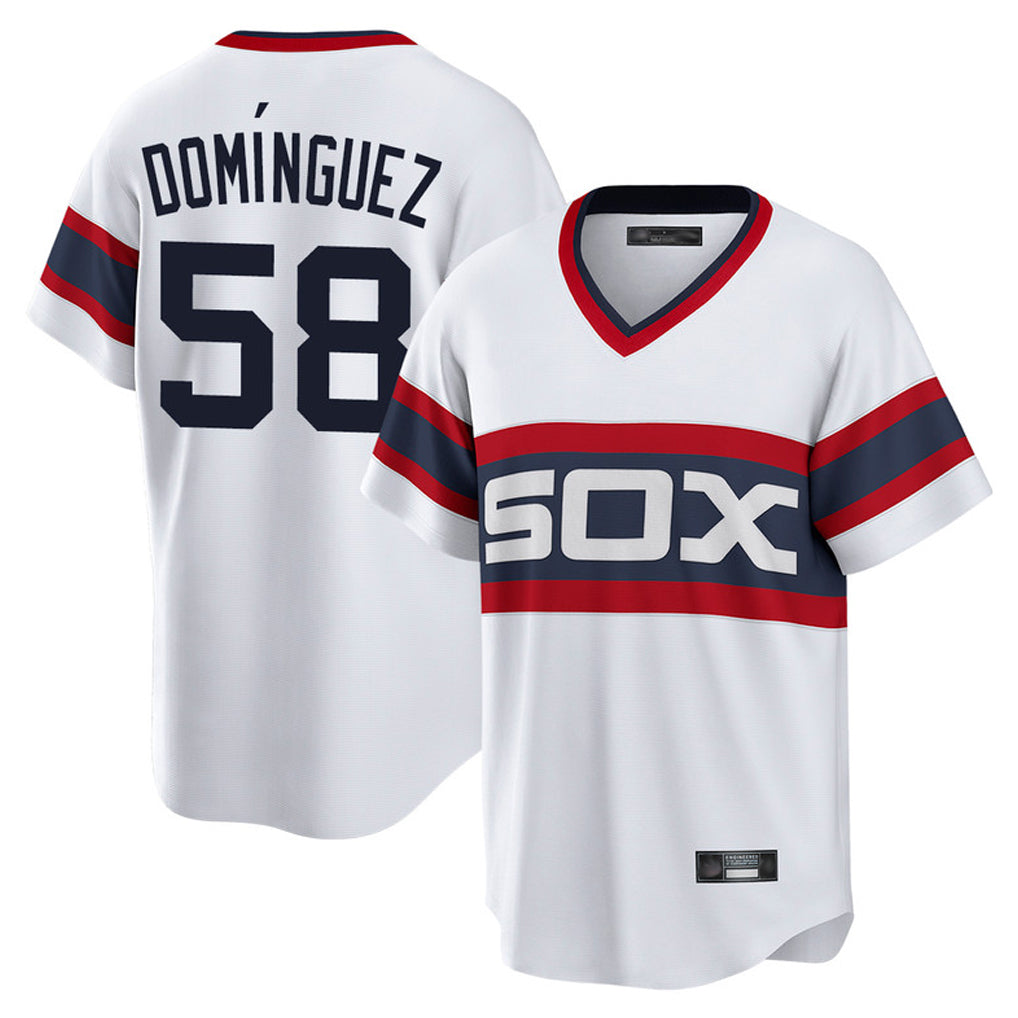 Davalo C.White Sox #58 Seranthony Dom¡§anguez Player White T-shirt Home Game Stitched Jerseys