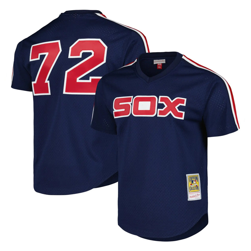 Davalo C.White Sox #72 Carlton Fisk Player Navy Mitchell & Ness Cooperstown Collection Mesh Game Stitched Jerseys