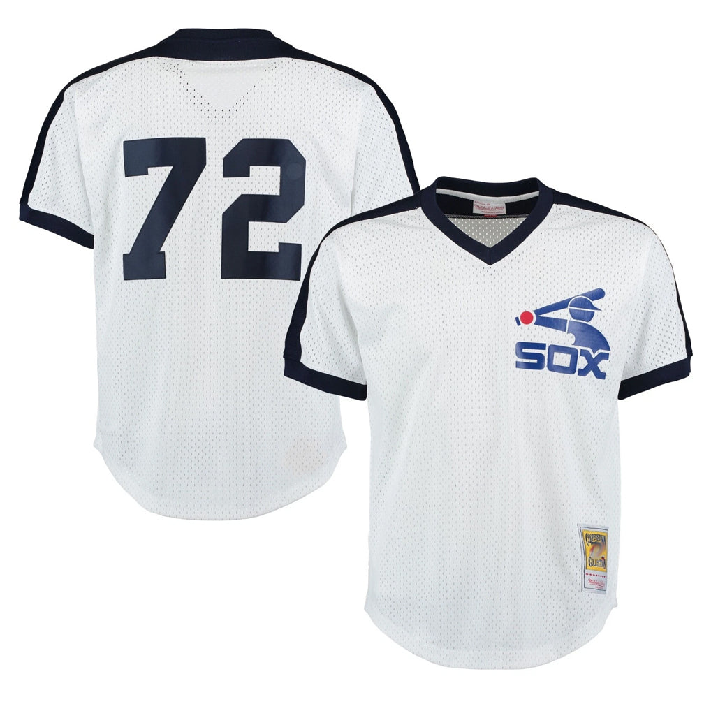 Davalo C.White Sox #72 Carlton Fisk Player White Mitchell & Ness Cooperstown Collection Mesh Game Stitched Jerseys