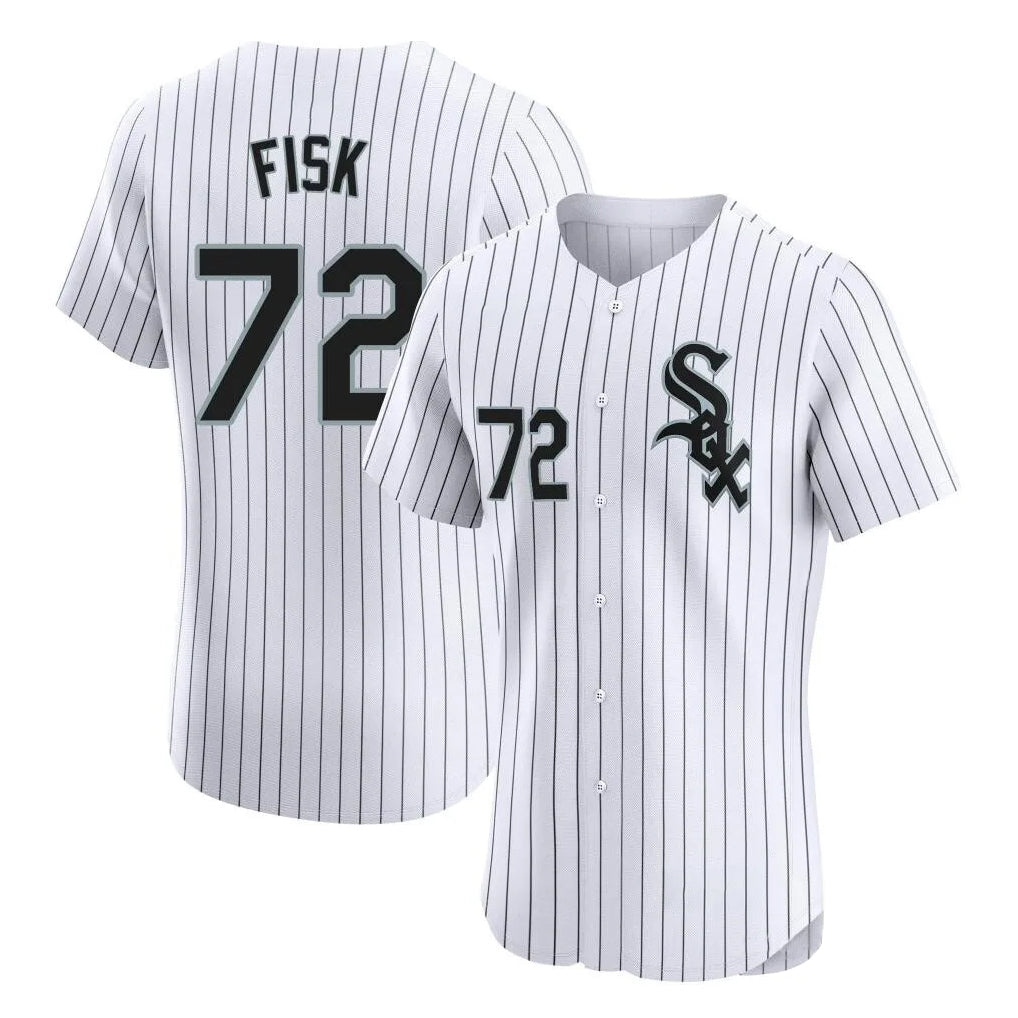 Davalo C.White Sox #72 Carlton Fisk Player White Stripe Limited Elite Home Stitched Jerseys