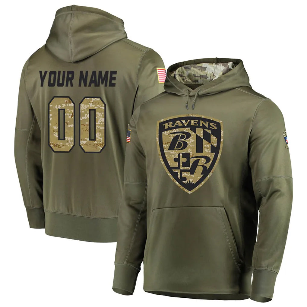 Davalo Custom B.Ravens Olive Salute to Service Pullover Hoodie Any Name & Numbers Stitched Jerseys