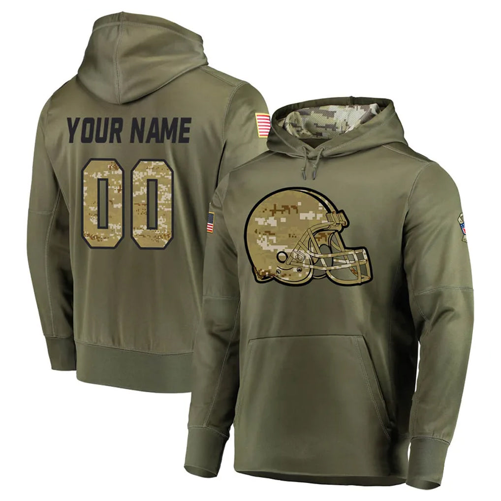 Davalo Custom C.Browns Olive Salute to Service Pullover Hoodies Home Game Any Name & Numbers Stitched Jerseys