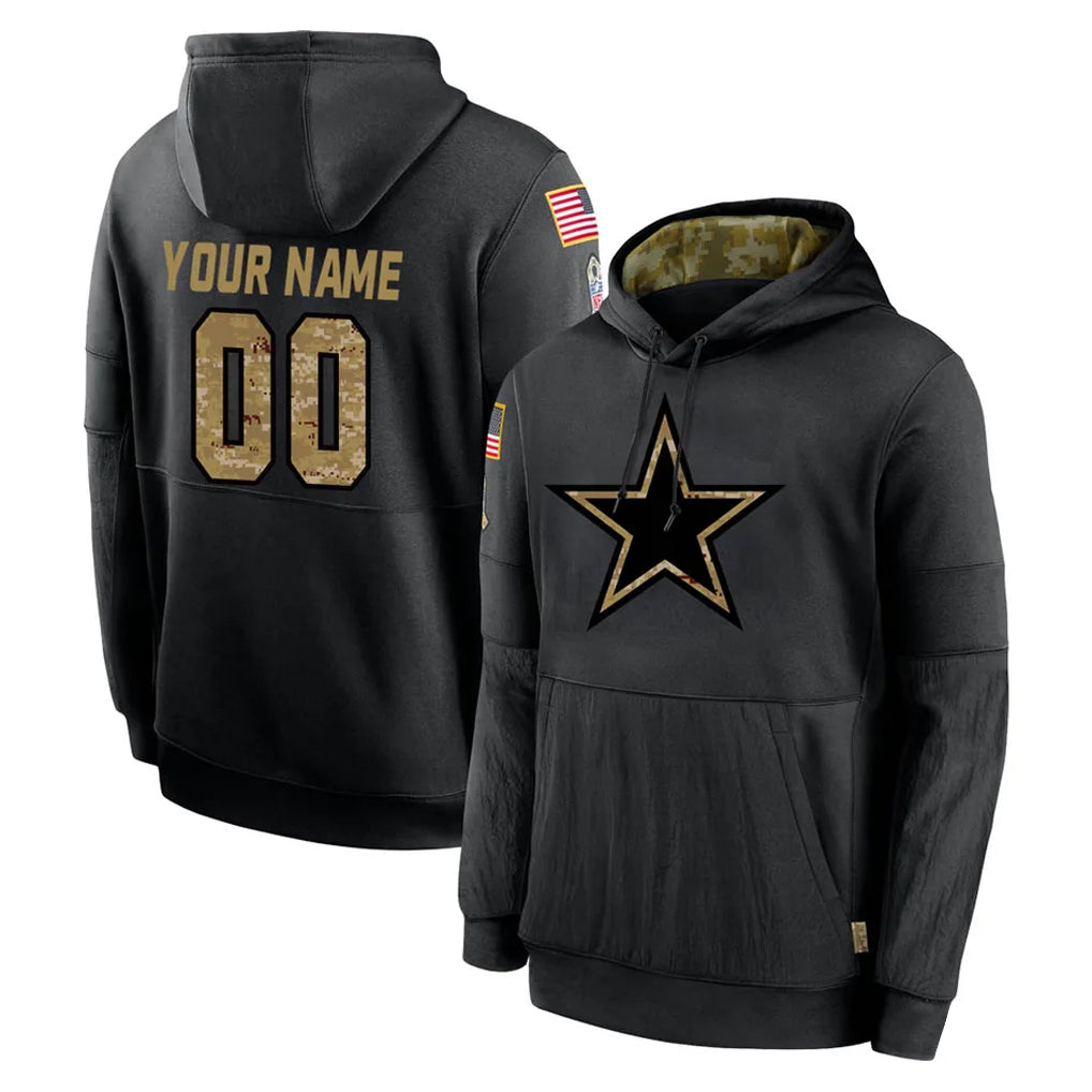 Davalo Custom D.Cowboys Black Salute to Service Pullover Hoodies Limited Any Name & Numbers Stitched Jerseys