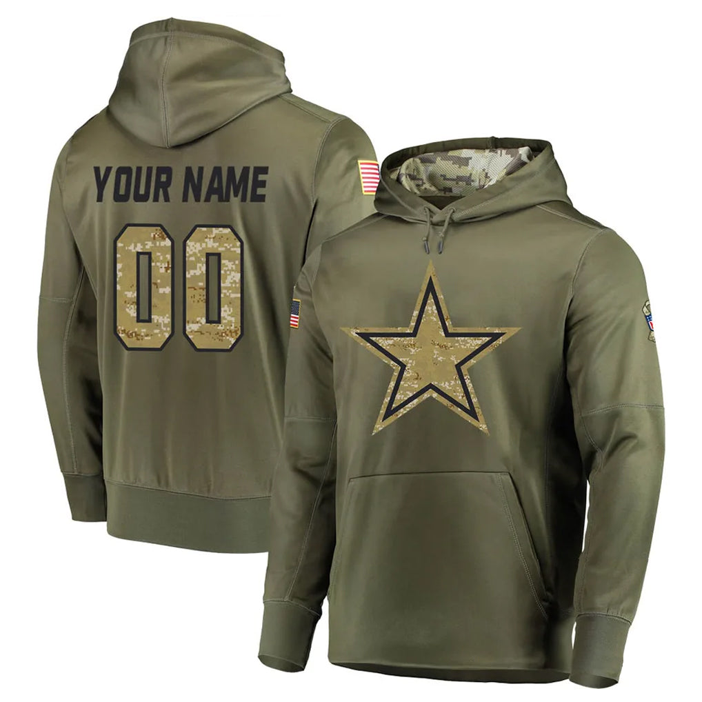 Davalo Custom D.Cowboys Olive Salute to Service Pullover Hoodies Home Game Any Name & Numbers Stitched Jerseys