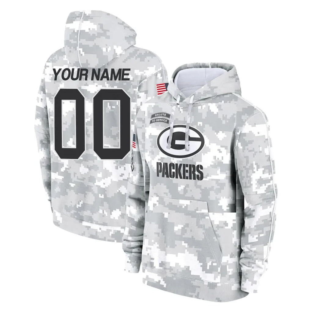 Davalo Custom GB.Packers Arctic Camo Salute to Service Hoodies Limited Game Any Name & Numbers Stitched Jerseys