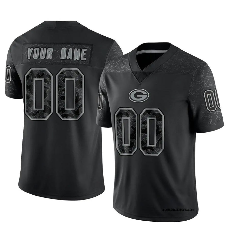 Davalo Custom GB.Packers Black REFLECTIVE Limited Stitched Jerseys