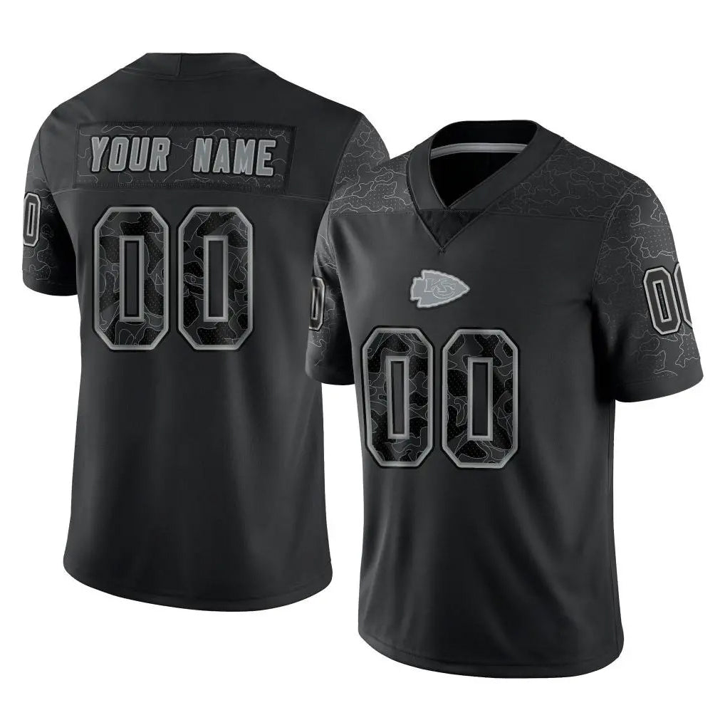 Davalo Custom KC.Chiefs Black Limited Reflective Game Any Name & Numbers Stitched Jerseys