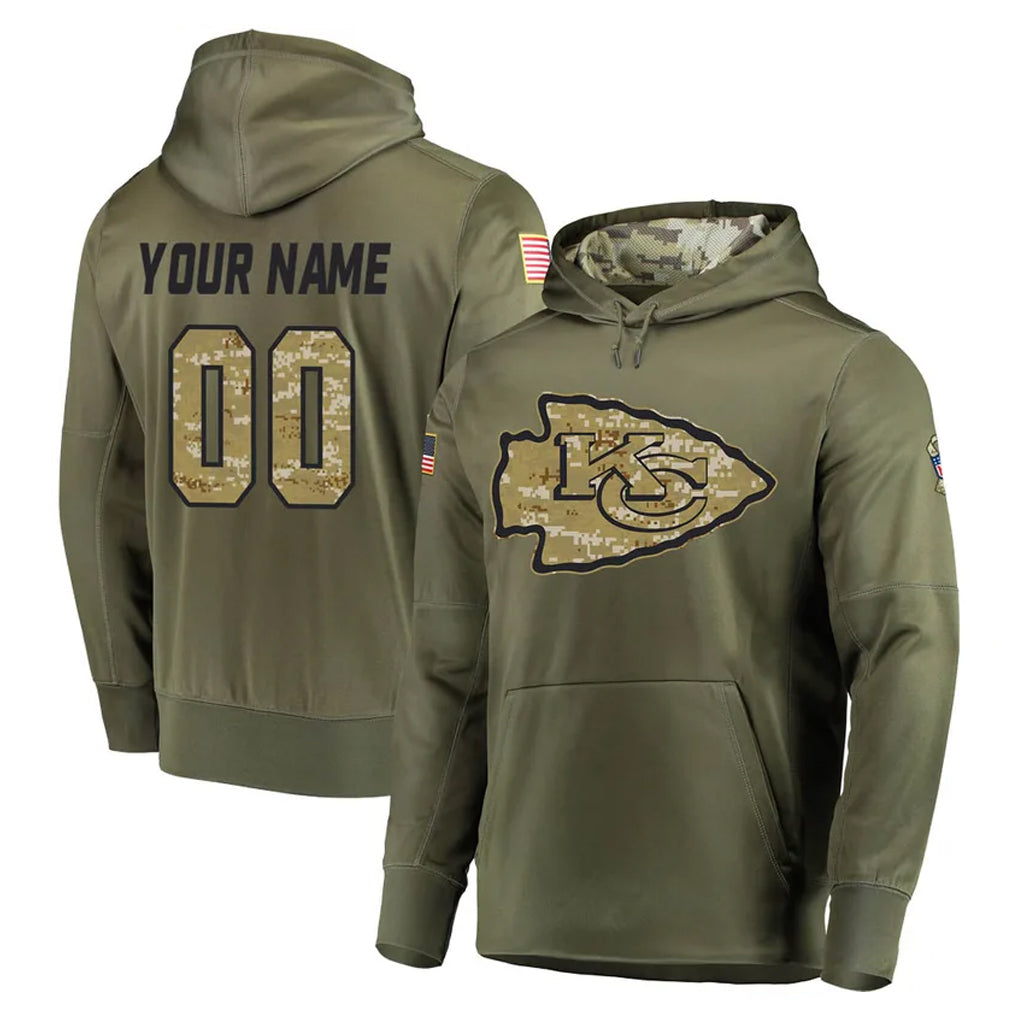 Davalo Custom KC.Chiefs Olive Salute to Service Pullover Hoodies Home Game Any Name & Numbers Stitched Jerseys