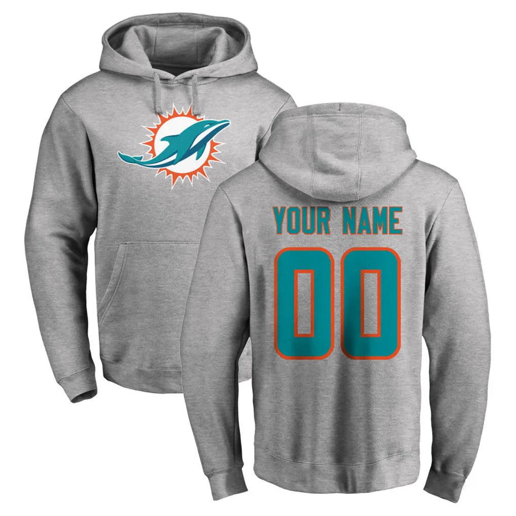 Davalo Custom M.Dolphins Gray LOGO Pullover Hoodies Limited Any Name & Numbers Stitched Jerseys