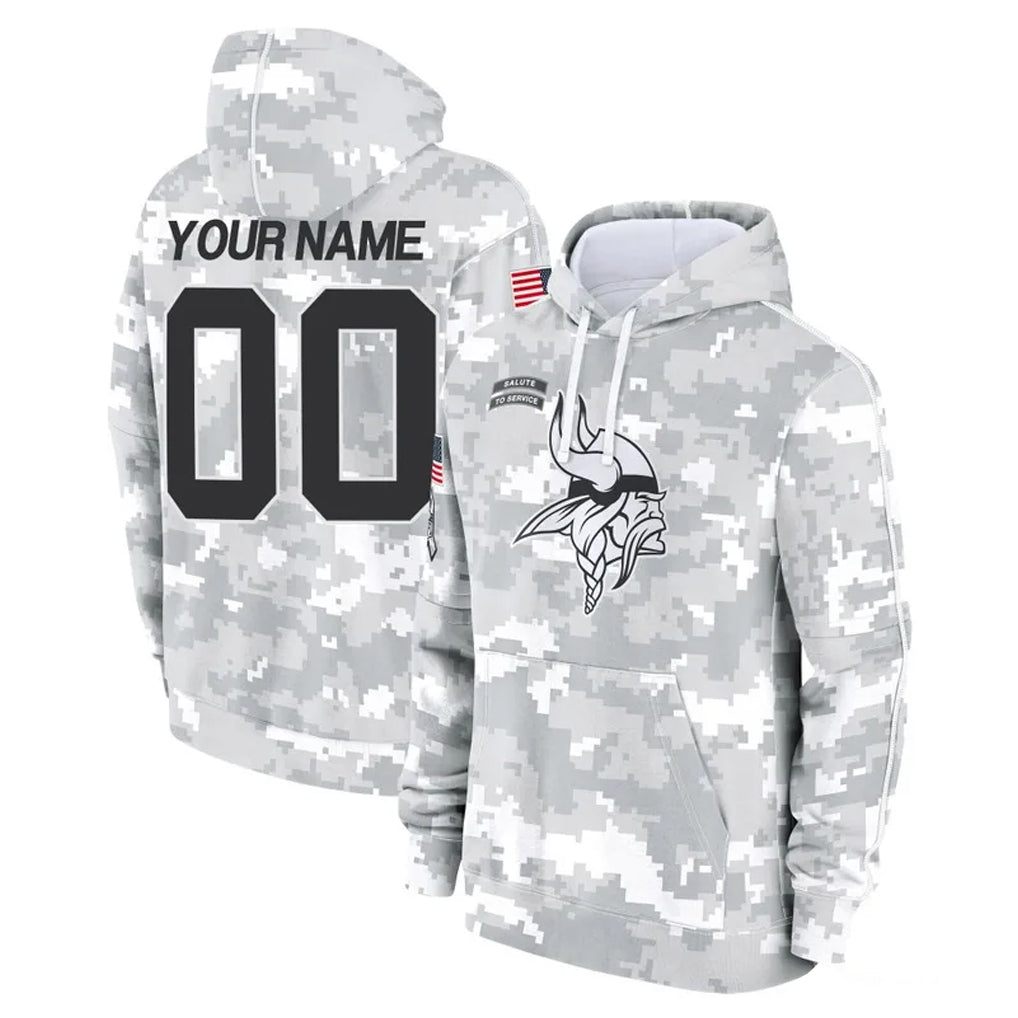 Davalo Custom MN.Vikings Arctic Camo Salute to Service Hoodies Limited Game Any Name & Numbers Stitched Jerseys