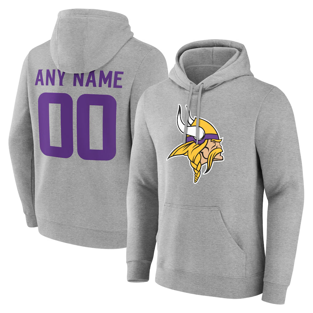 Davalo Custom MN.Vikings Gray LOGO Pullover Hoodies Limited Any Name & Numbers Stitched Jerseys
