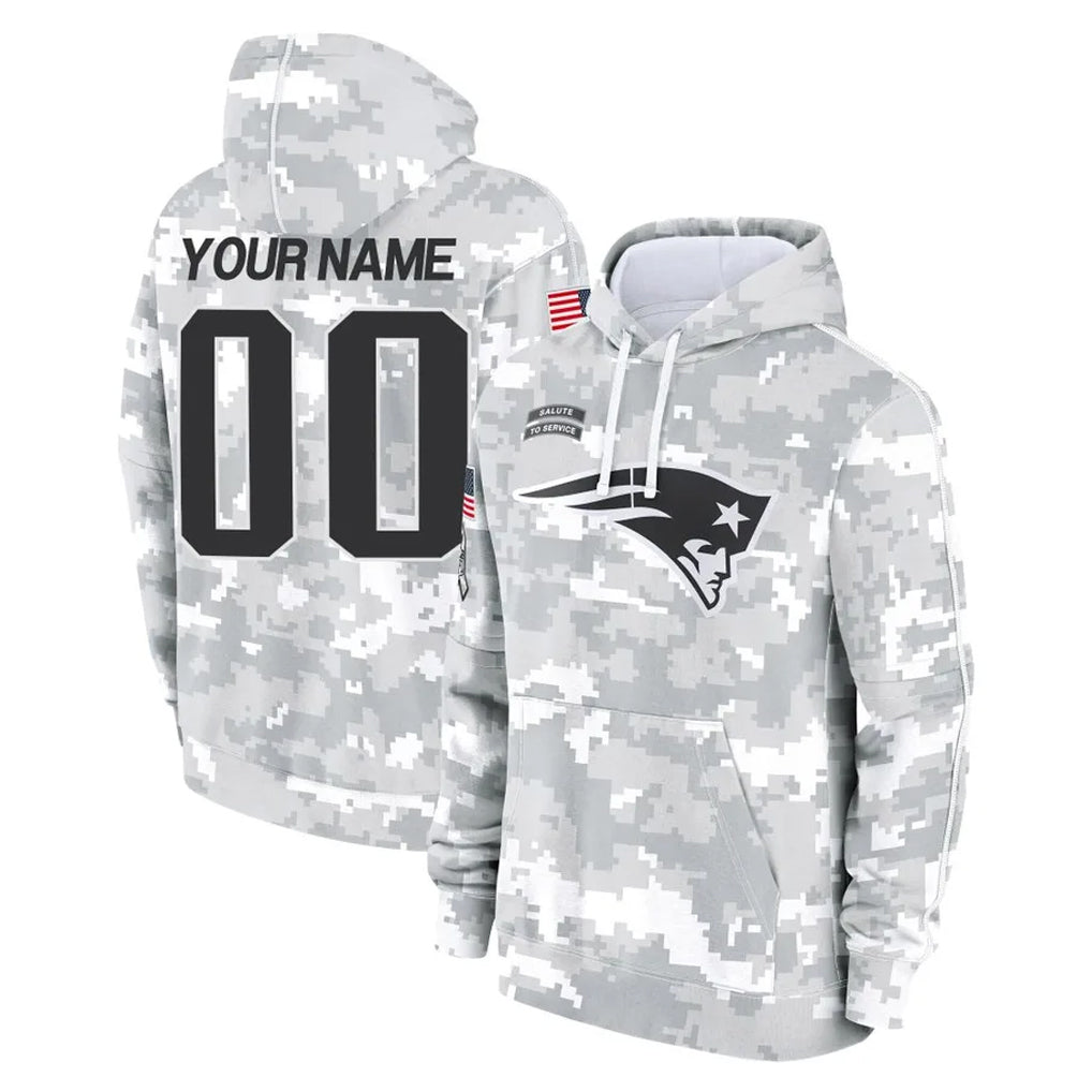 Davalo Custom NE.Patriots Arctic Camo Salute to Service Pullover Hoodies Limited Any Name & Numbers Game Stitched Jerseys