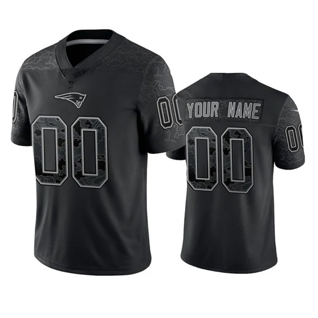 Davalo Custom NE.Patriots Black Reflective LImited Home Game Any Name & Numbers Stitched Jerseys