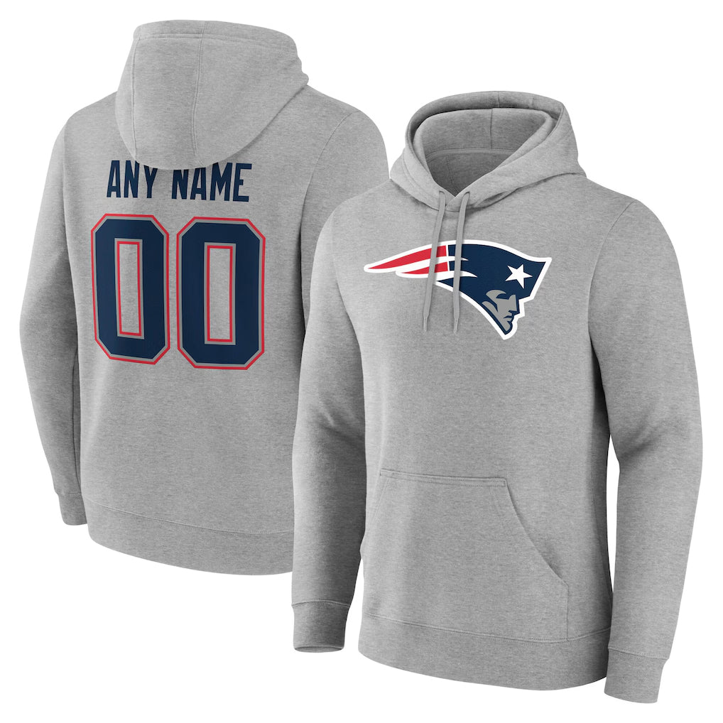 Davalo Custom NE.Patriots Gray LOGO Pullover Hoodies Home Game Any Name & Numbers Stitched Jerseys
