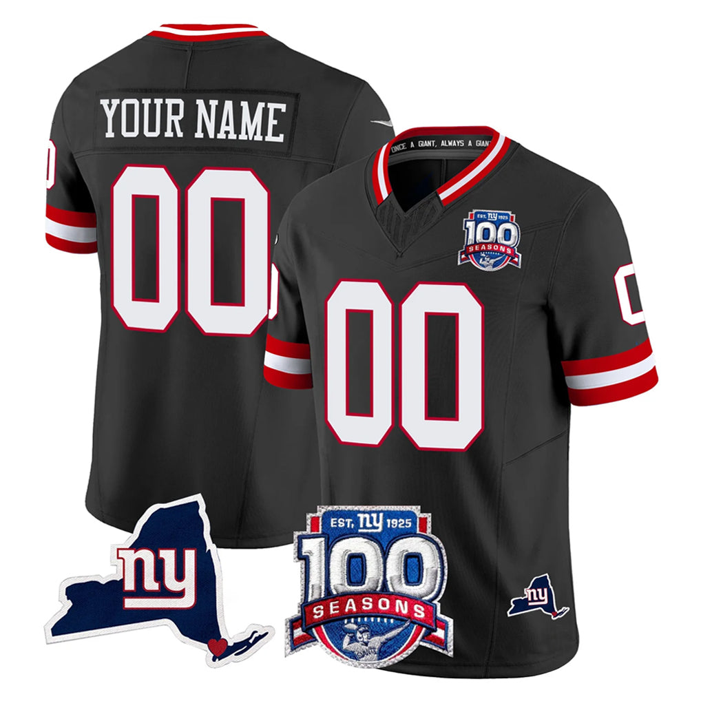 Davalo Custom NY.Giants Black 100th Season & State Patch Vapor Limited Home Game Any Name & Numbers Stitched Jerseys