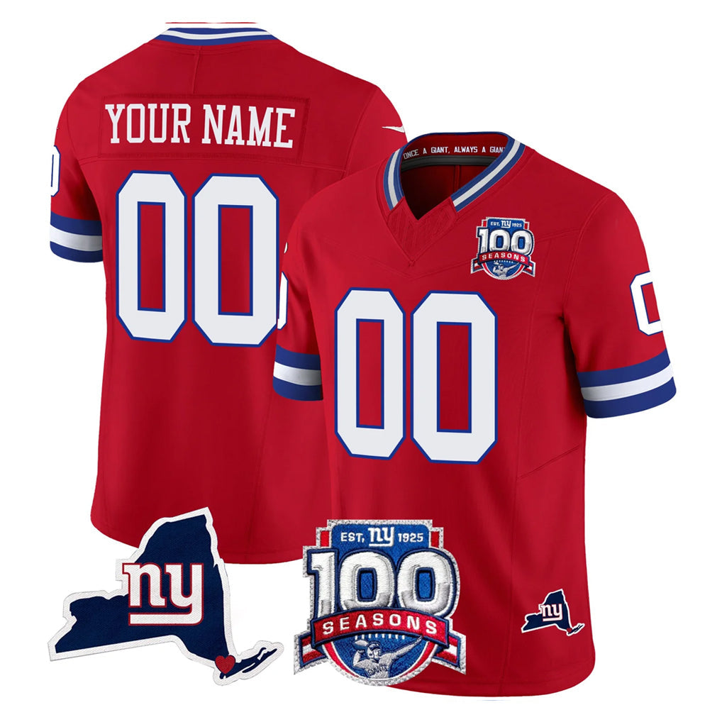 Davalo Custom NY.Giants Red 100th Season & State Patch Vapor Limited Home Game Any Name & Numbers Stitched Jerseys