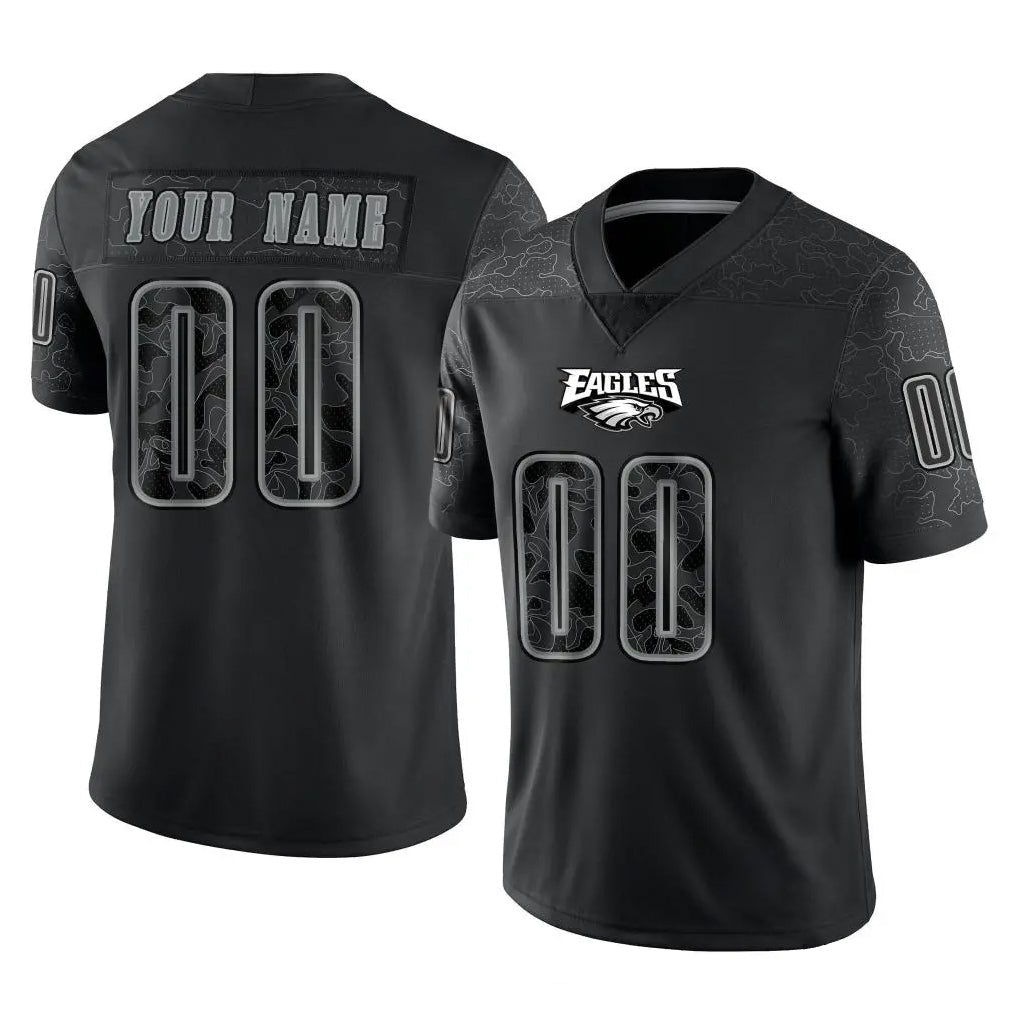 Davalo Custom P.Eagles Black Reflective Limited Home Game Any Name & Numbers Stitched Jerseys