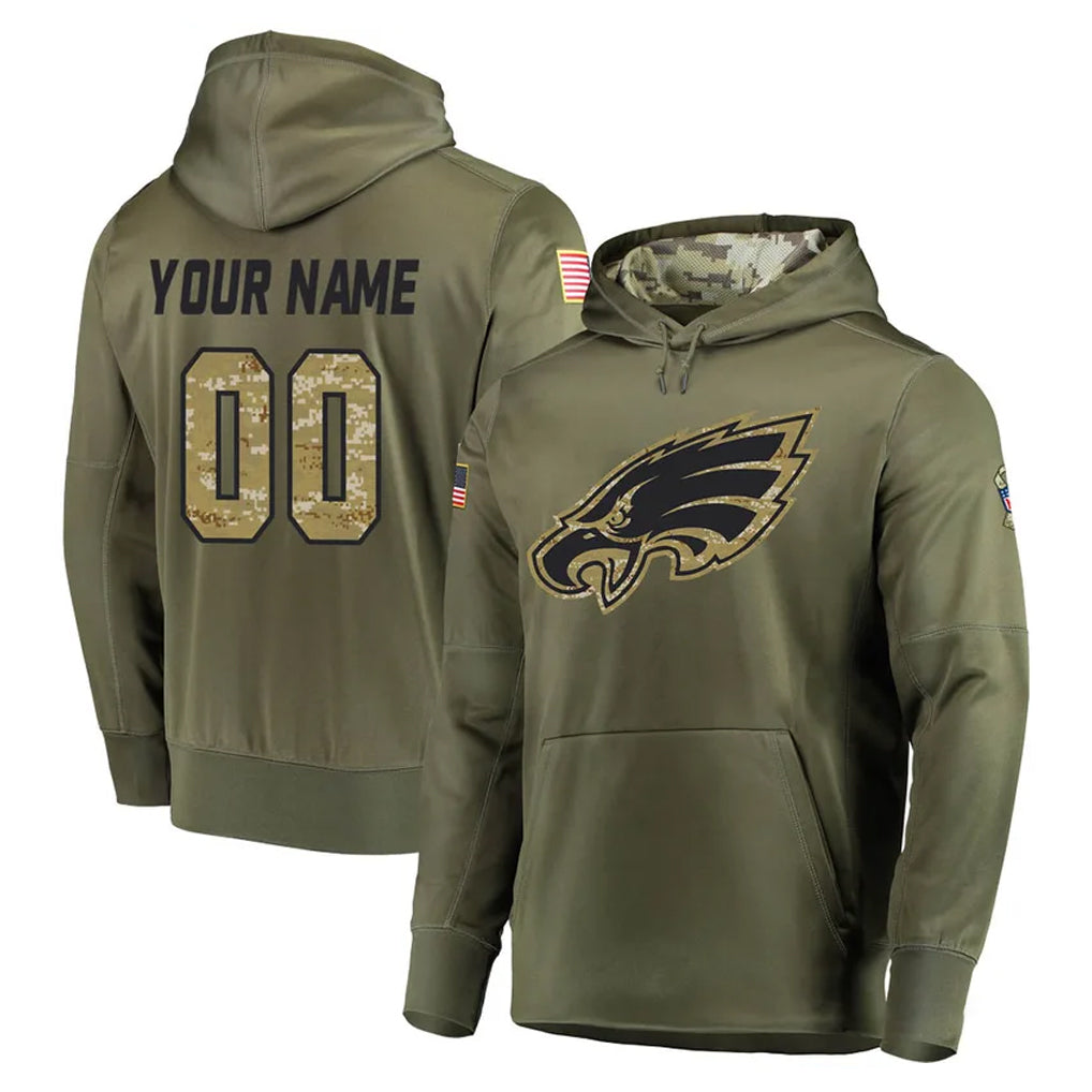 Davalo Custom P.Eagles Olive Salute to Service Pullover Hoodies Home Game Any Name & Numbers Stitched Jerseys