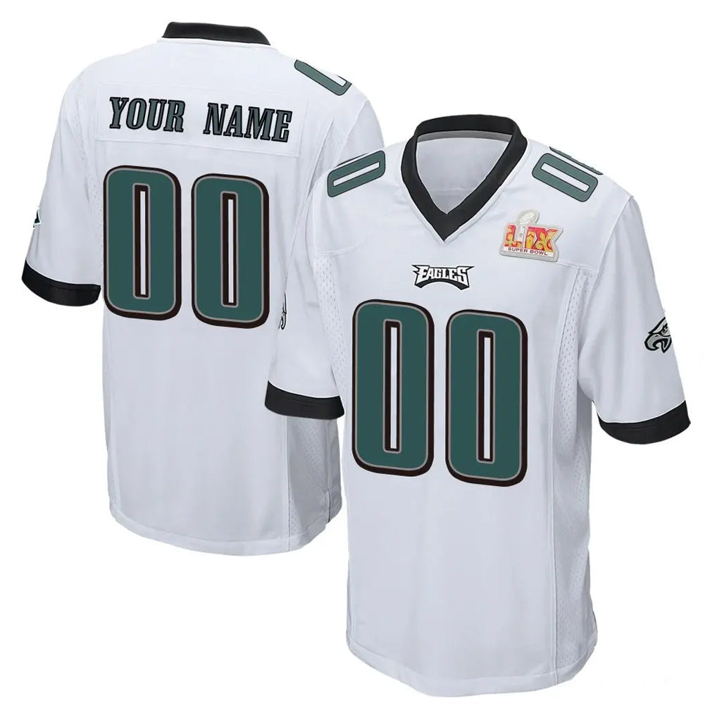 Davalo Custom P.Eagles White Super Bowl LIX Home Game Any Name & Numbers Stitched Jerseys
