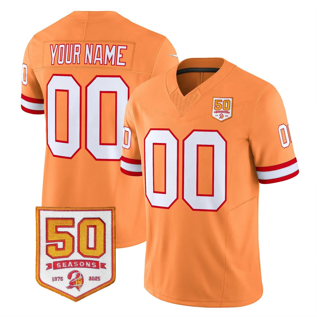 Davalo Custom TB.Buccaneers 76' Orange 50th Season Vapor Limited Home Game Any Name & Numbers Stitched Jerseys