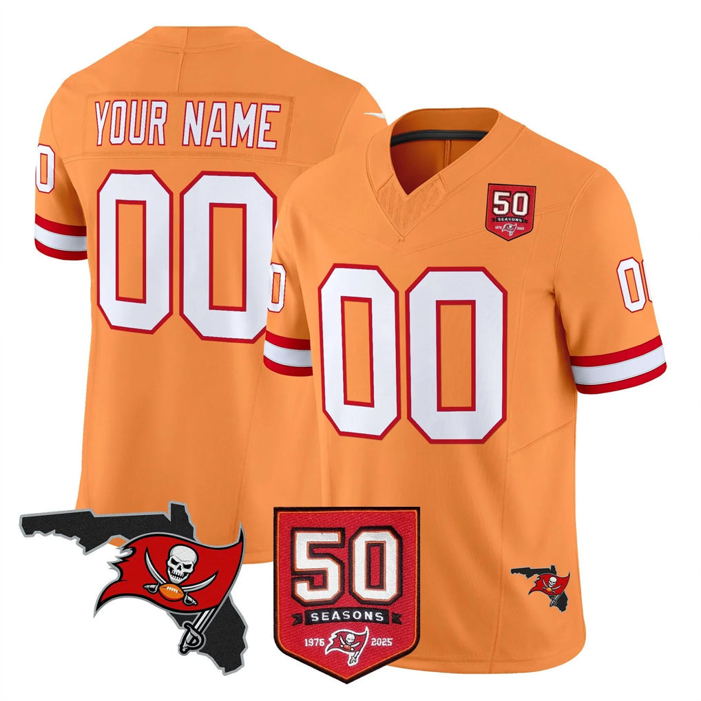 Davalo Custom TB.Buccaneers Orange 50th Season Vapor Limited Home Game Any Name & Numbers Stitched Jerseys