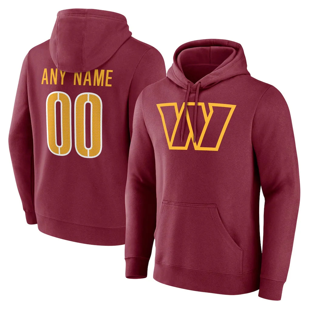 Davalo Custom W.Commanders Burgundy LOGO Pullover Hoodies Game Any Name & Numbers Stitched Jerseys