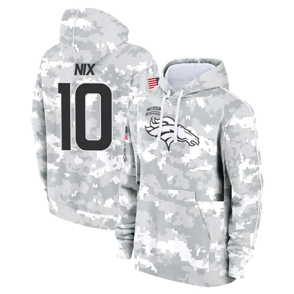 Davalo D.Broncos #10 Bo Nix Player Arctic Camo Salute to Service Hoodies Limited Game Stitched Jerseys