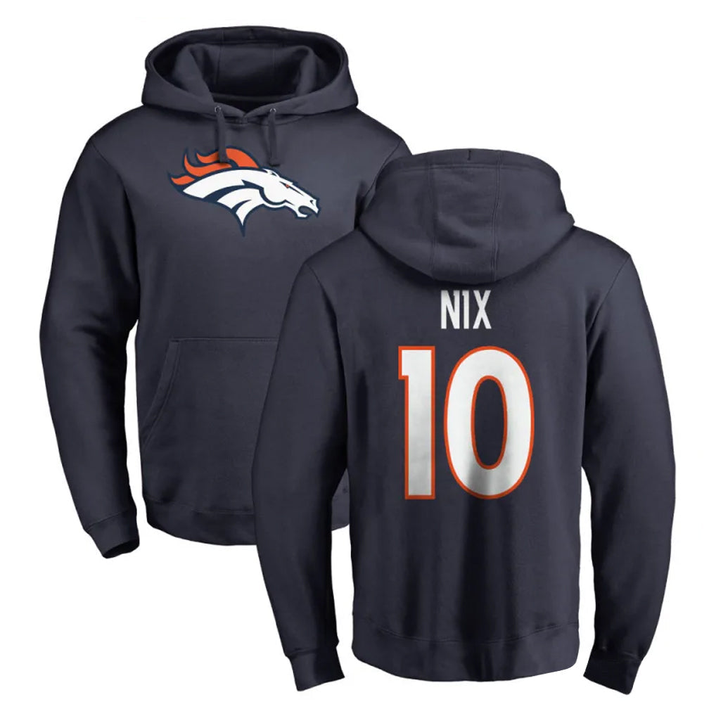 Davalo D.Broncos #10 Bo Nix Player Navy Pullover Hoodie Limited Stitched Jerseys