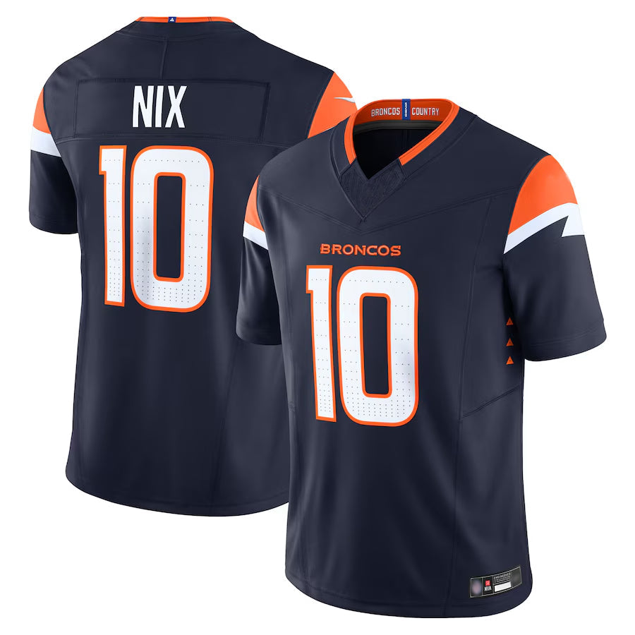 Davalo D.Broncos #10 Bo Nix Player Navy Vapor F.U.S.E. Limited Stitched Jerseys