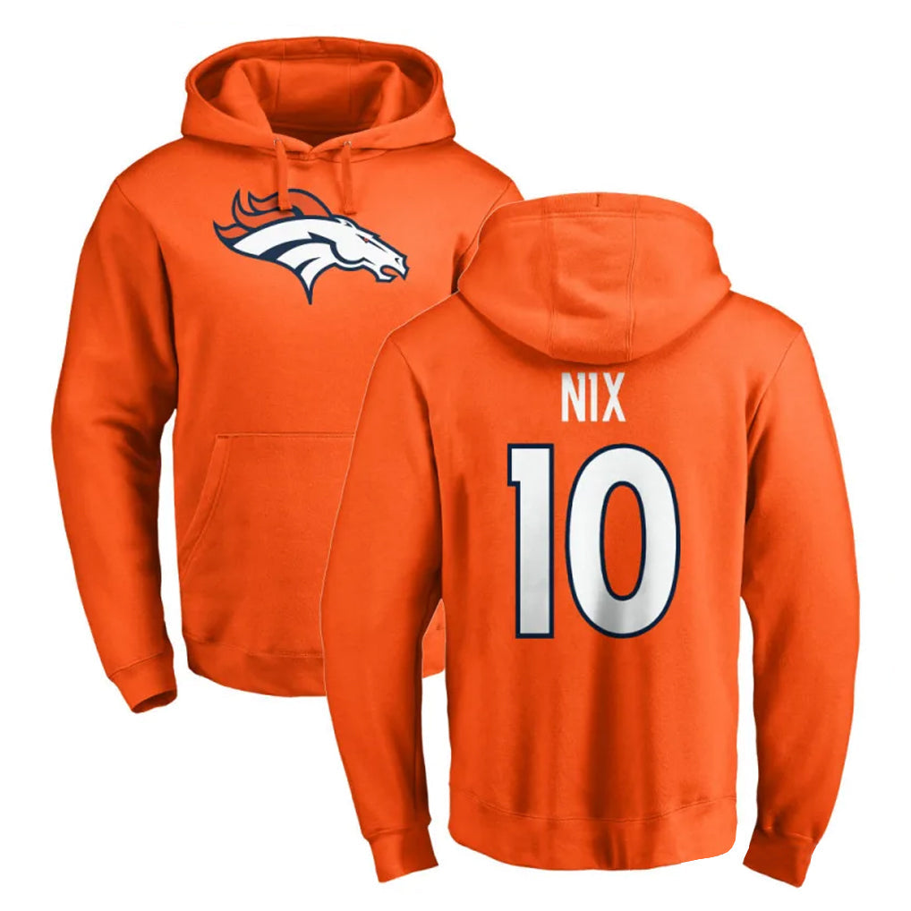 Davalo D.Broncos #10 Bo Nix Player Orange Pullover Hoodie Limited Stitched Jerseys