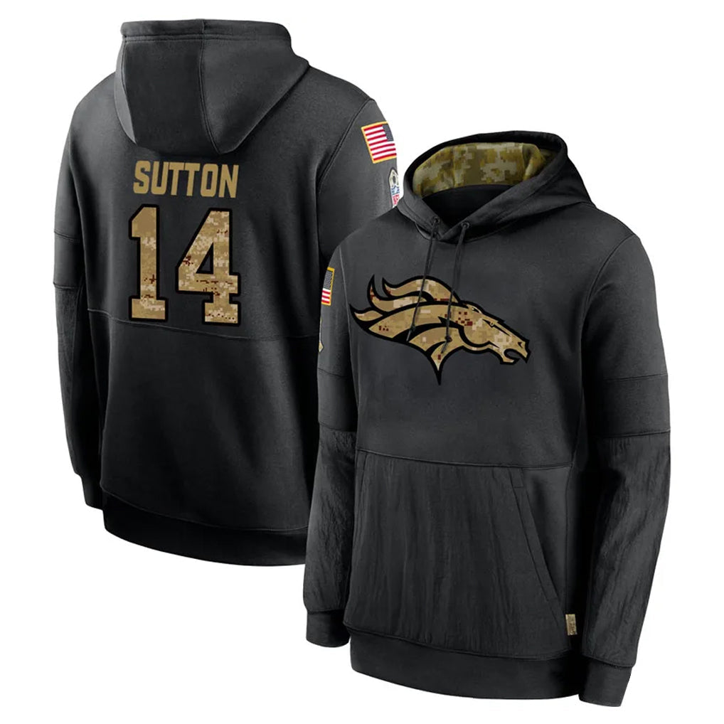 Davalo D.Broncos #14 Courtland Sutton Player Black Salute to Service Pullover Hoodies Limited Stitched Jerseys