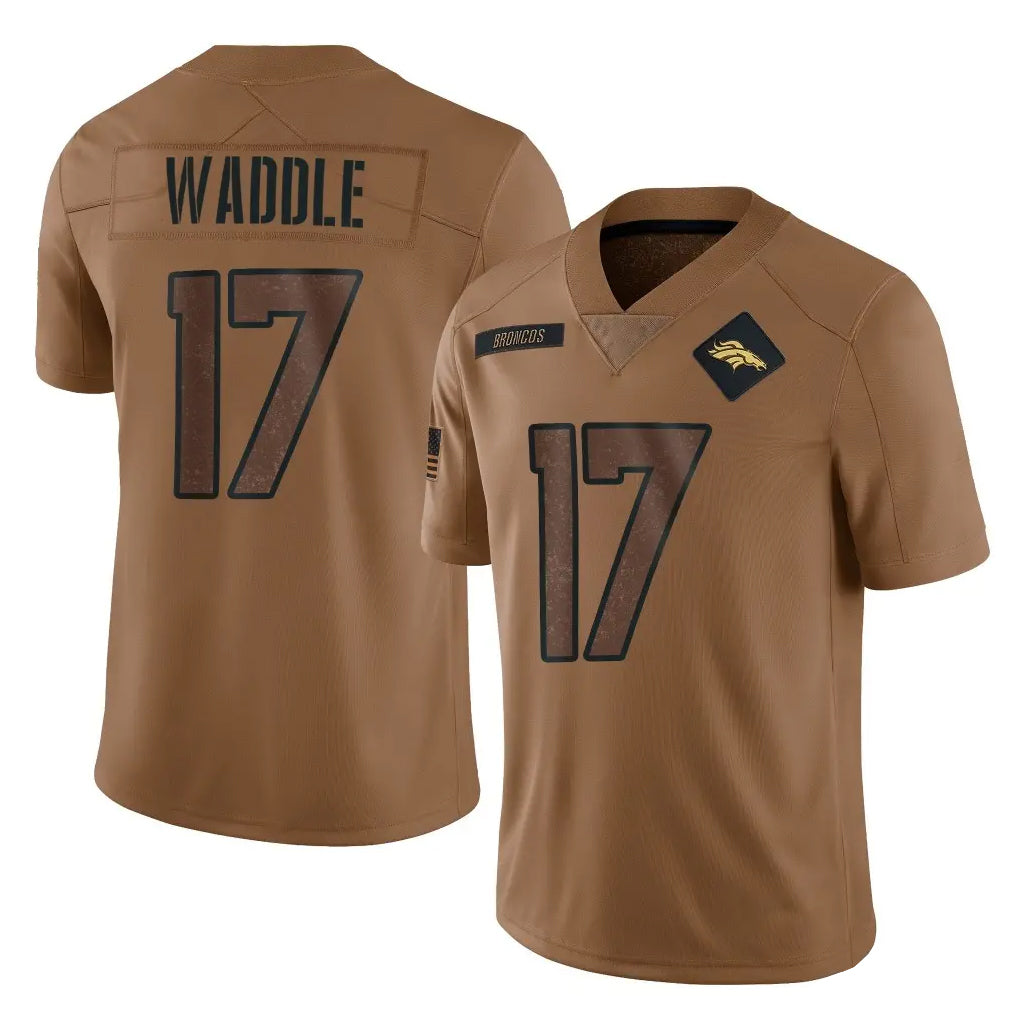 Davalo D.Broncos #17 Jaylen Waddle Player Brown Salute To Service Limited Stitched Jerseys