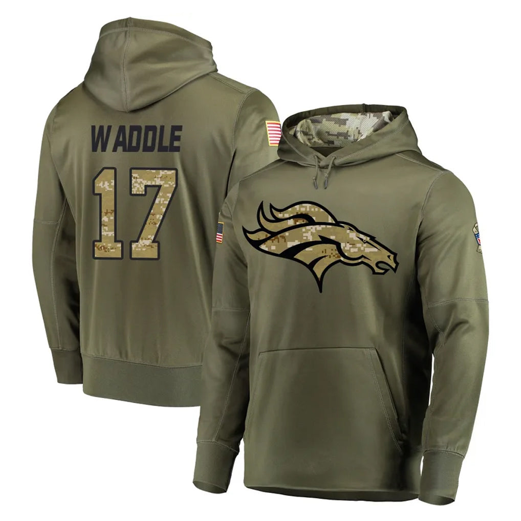 Davalo D.Broncos #17 Jaylen Waddle Player Olive Salute to Service Pullover Hoodies Home Game Stitched Jerseys