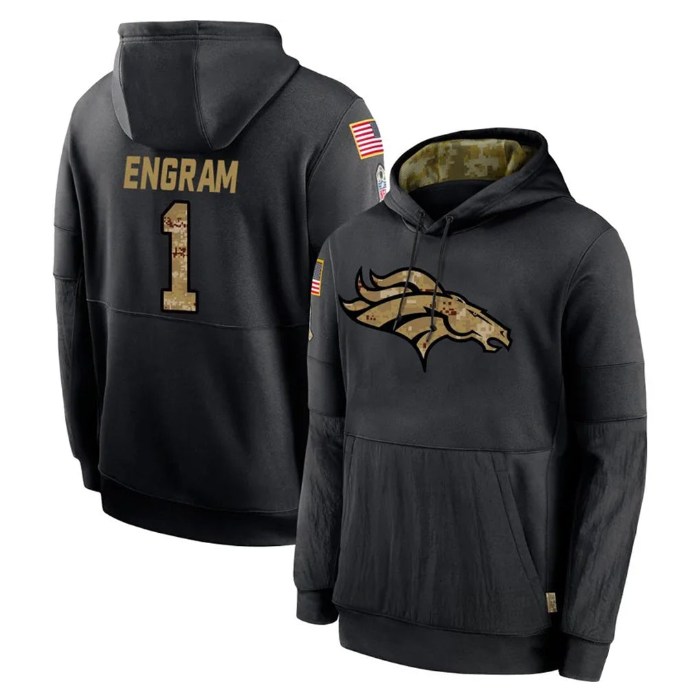 Davalo D.Broncos #1 Evan Engram Player Black Salute to Service Pullover Hoodies Limited Stitched Jerseys