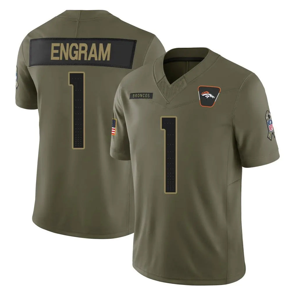 Davalo D.Broncos #1 Evan Engram Player Olive 2025 Salute To Service Limited Home Game Stitched Jerseys