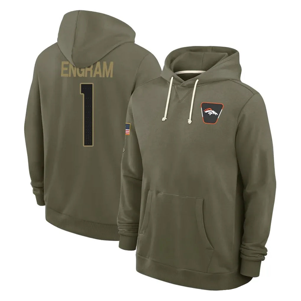 Davalo D.Broncos #1 Evan Engram Player Olive Salute to Service Pullover Hoodies Limited Stitched Jerseys