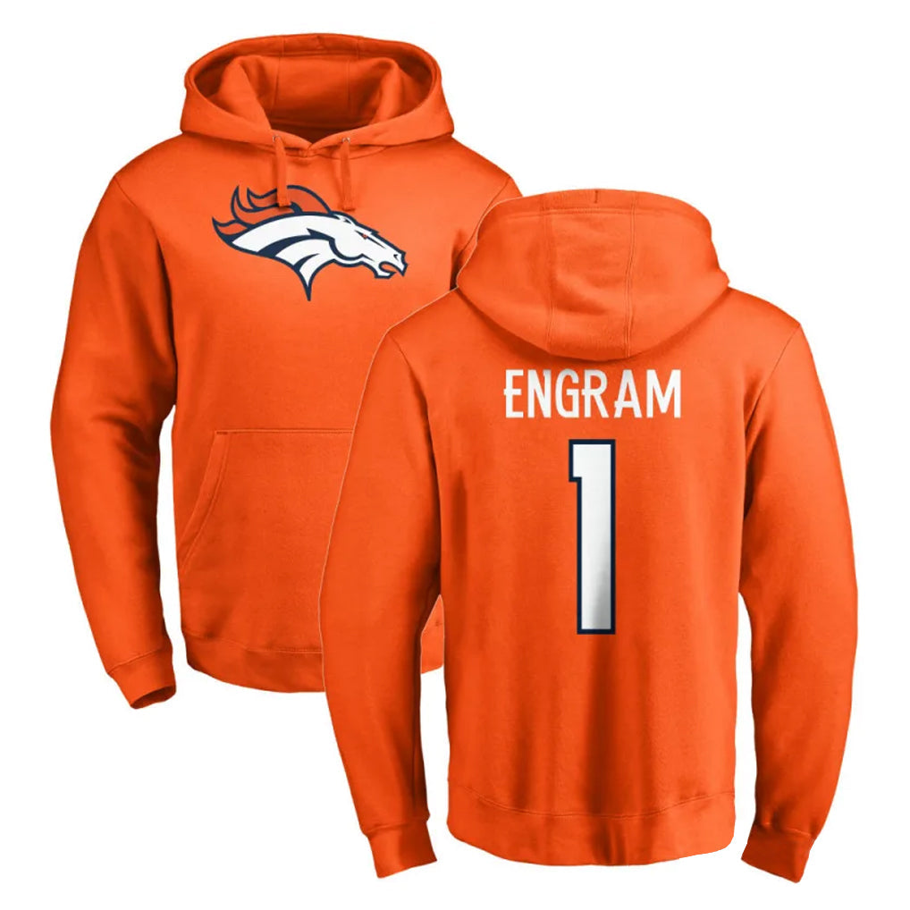 Davalo D.Broncos #1 Evan Engram Player Orange Pullover Hoodie Limited Stitched Jerseys