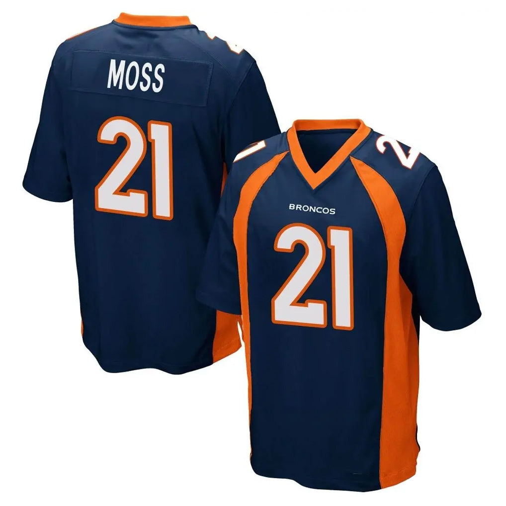 Davalo D.Broncos #21 Riley Moss Player Navy Game Stitched Jerseys