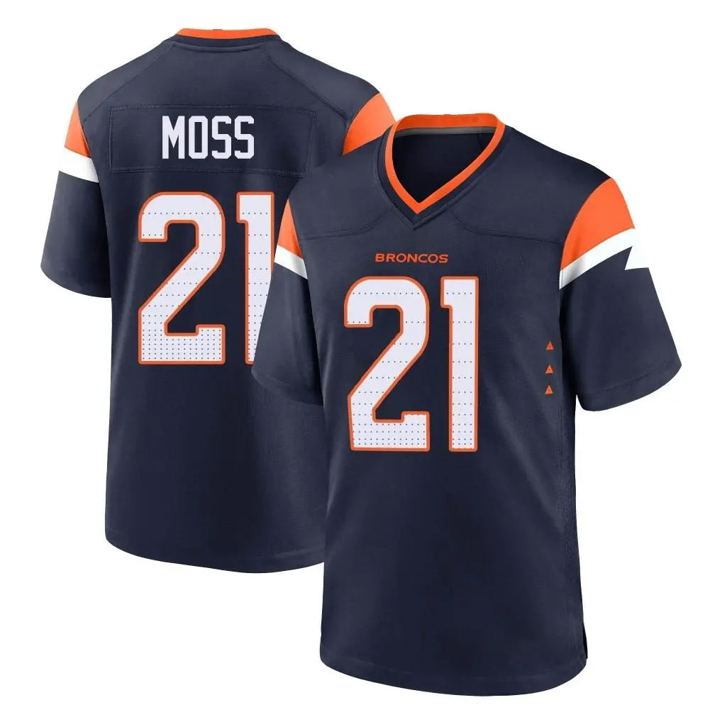 Davalo D.Broncos #21 Riley Moss Player Navy Home Game Stitched Jerseys