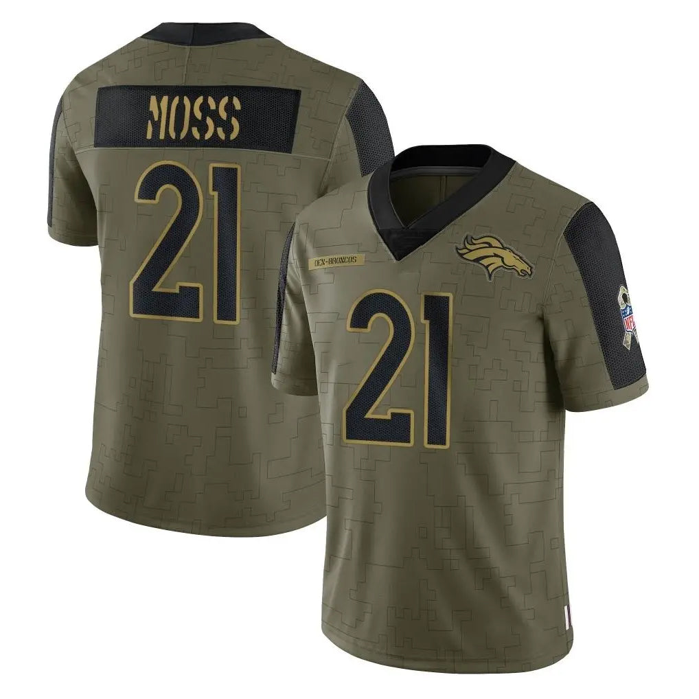 Davalo D.Broncos #21 Riley Moss Player Olive Salute To Service Limited Game Stitched Jerseys